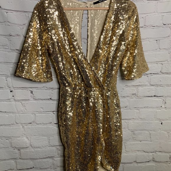TFNC London Gold Sequin Dress - Picture 2 of 5